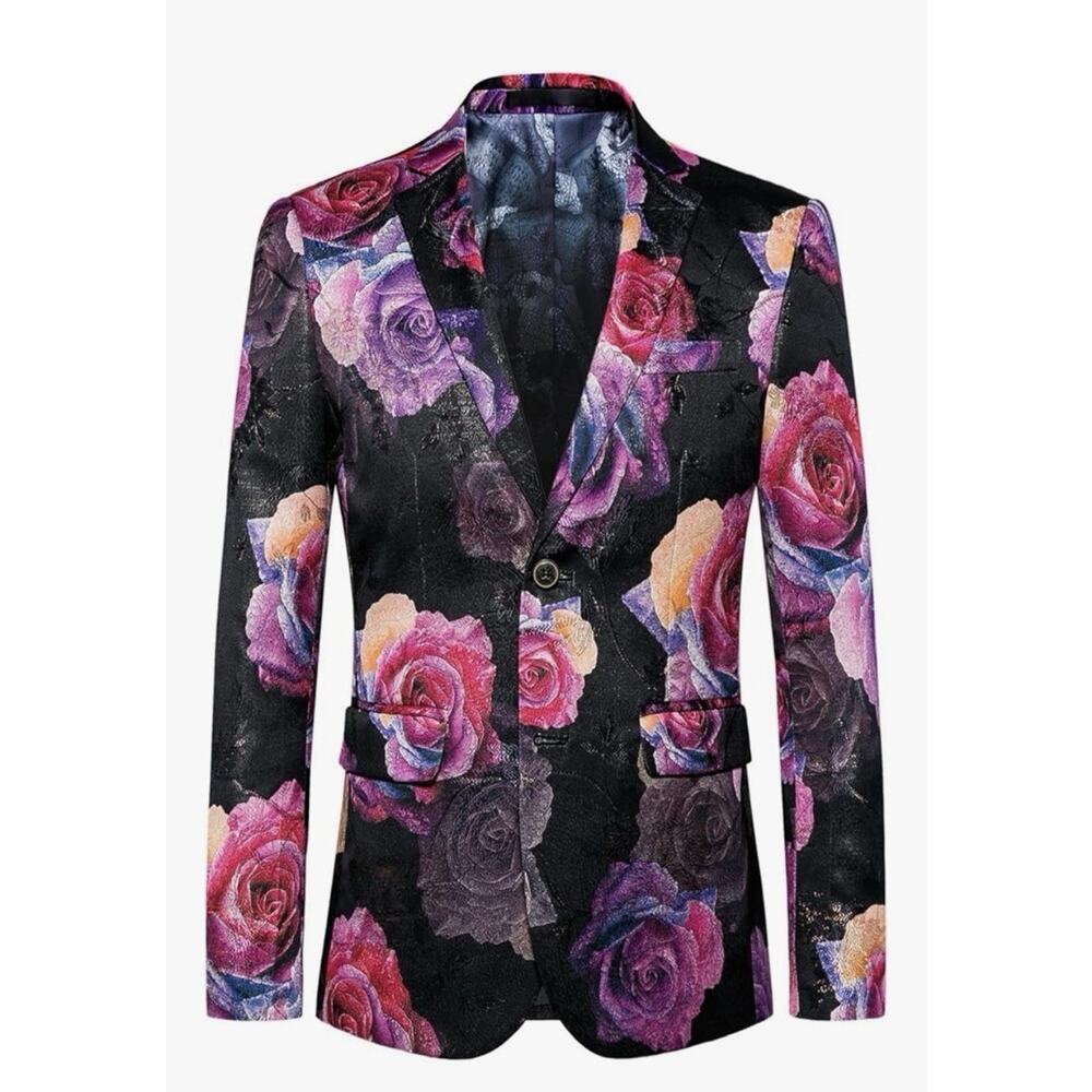 MOGU Mens Blazer Floral Casual Sports Coat Slim Fit Suit 42 Kentucky Derby
